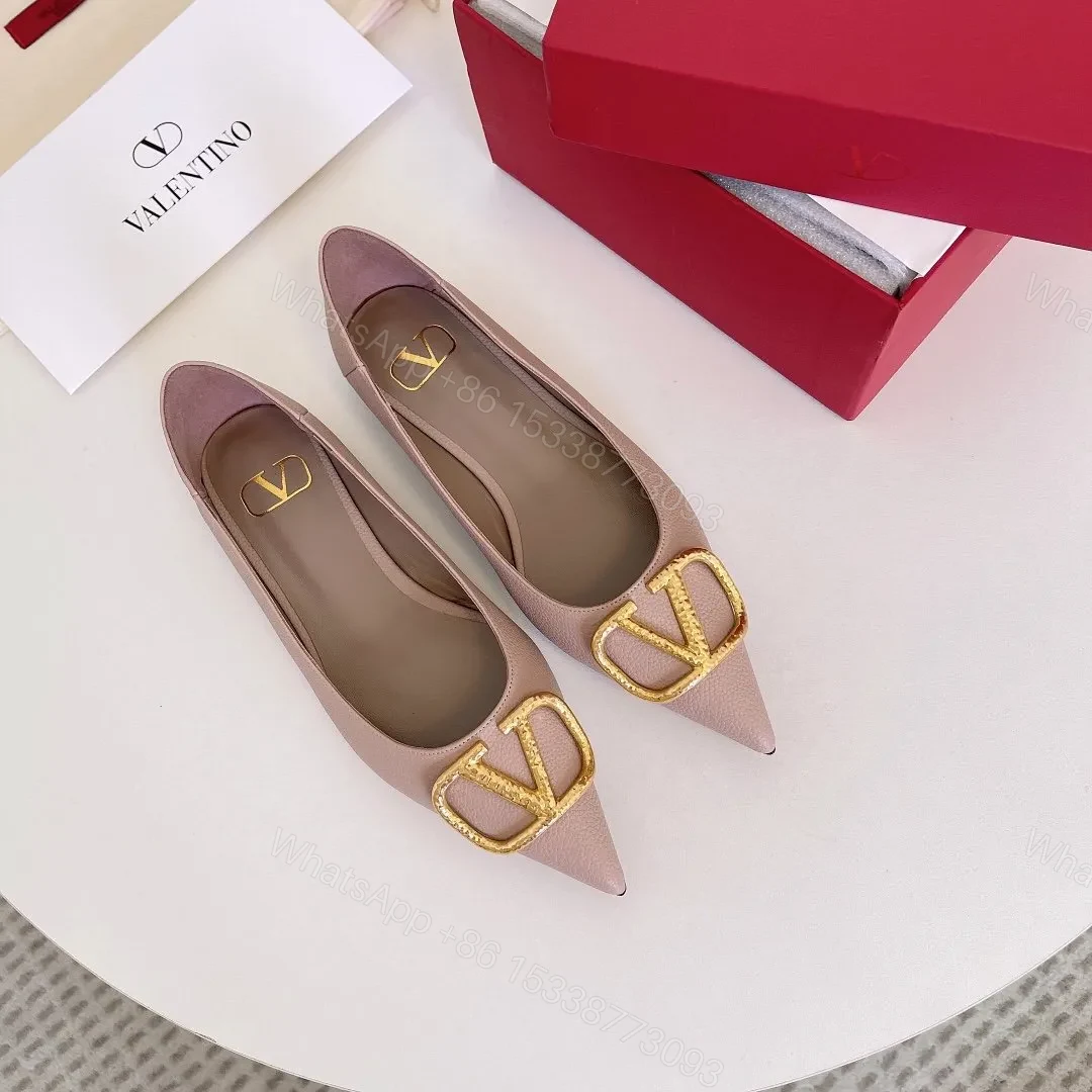 Valentino Women Pink Leather Pointed Flats — view 1