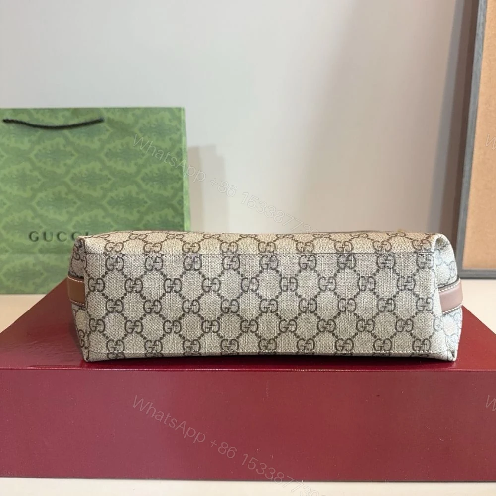 View 3 of Gucci GG Emblem Medium Bucket Bag Beige And Dark Brown Fabric 29Cm 815103 FAD6L 9758