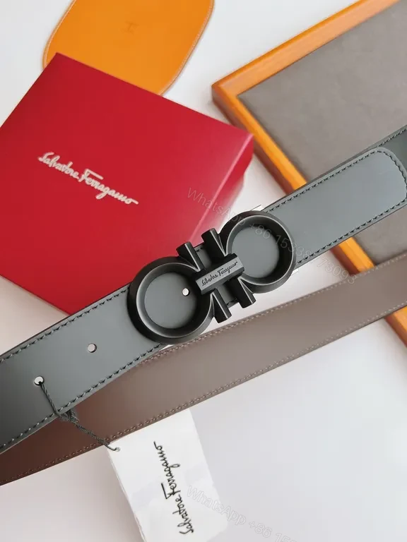View 2 of Grey Leather Ferragamo Belt with Signature Buckle - Everyday Luxury