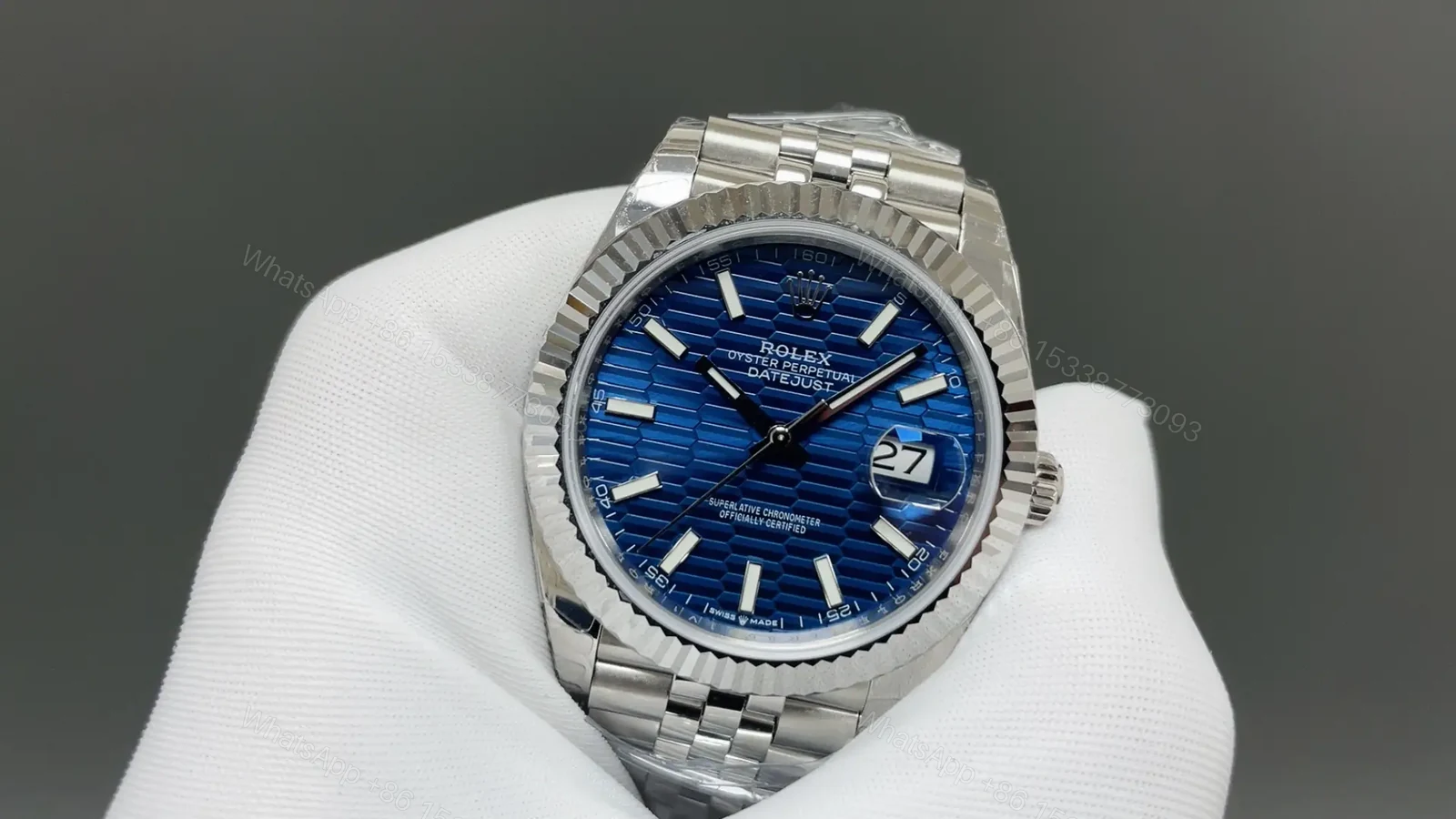 View 3 of Rolex Datejust 36 126234 Blue Dial Fluted Bezel Jubilee Bracelet Watch 126234-0017