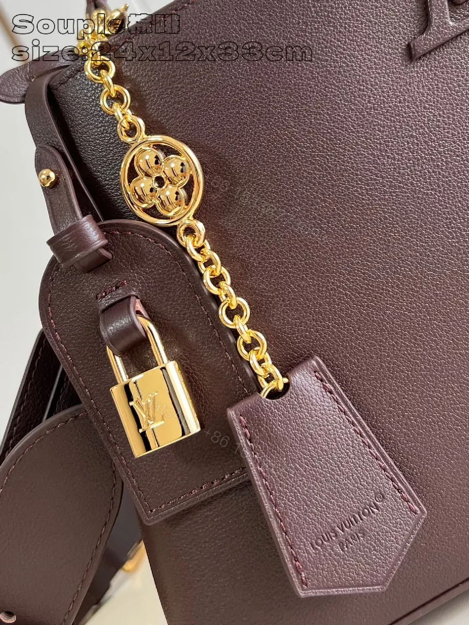 View 3 of Brown Leather Structured Handbag | Gold Hardware, Top-Handle, Crossbody Light