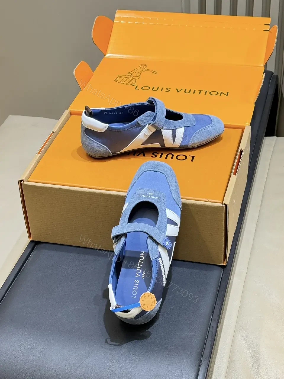 View 3 of Blue Suede High-Top Sneakers with Cushioned Comfort and Striking Straps