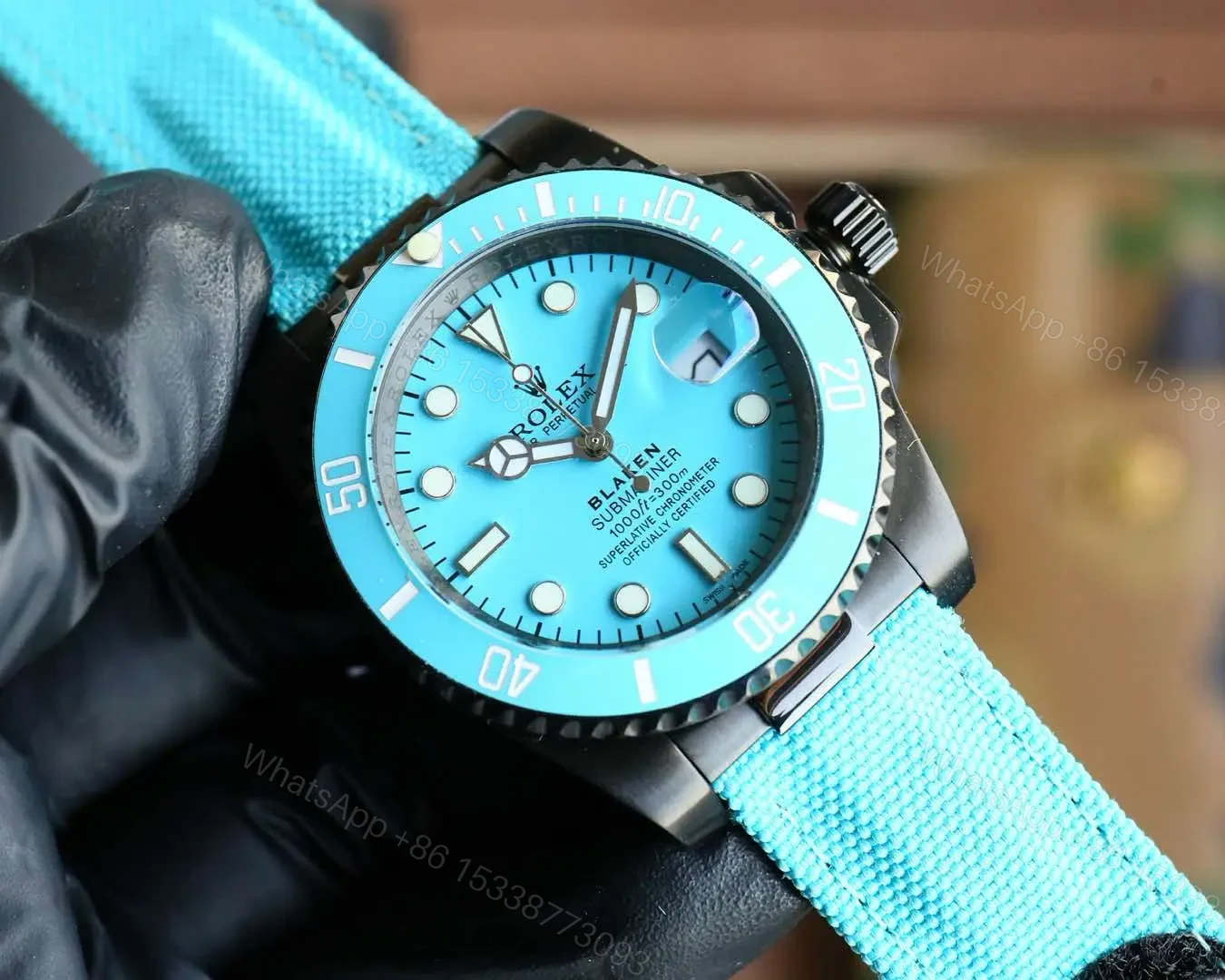 View 2 of Blaken Custom Rolex Submariner Tiffany Blue Strap 40mm RG-BLAKEN-SUB-40MM-TIFFANY-STRAP