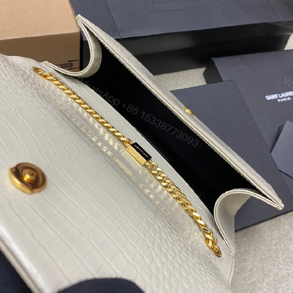 View 5 of Croc-Texture Clutch with Gold Monogram Tassel