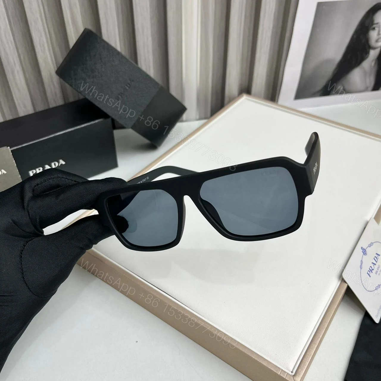 View 2 of Prada Square Black Matte Sunglasses
