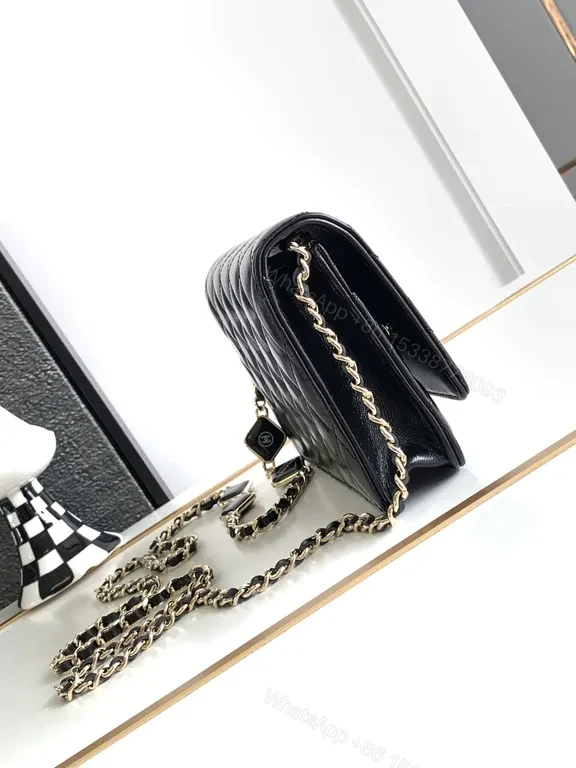 View 9 of Chic Quilted Black Leather Chain-Detail Bag