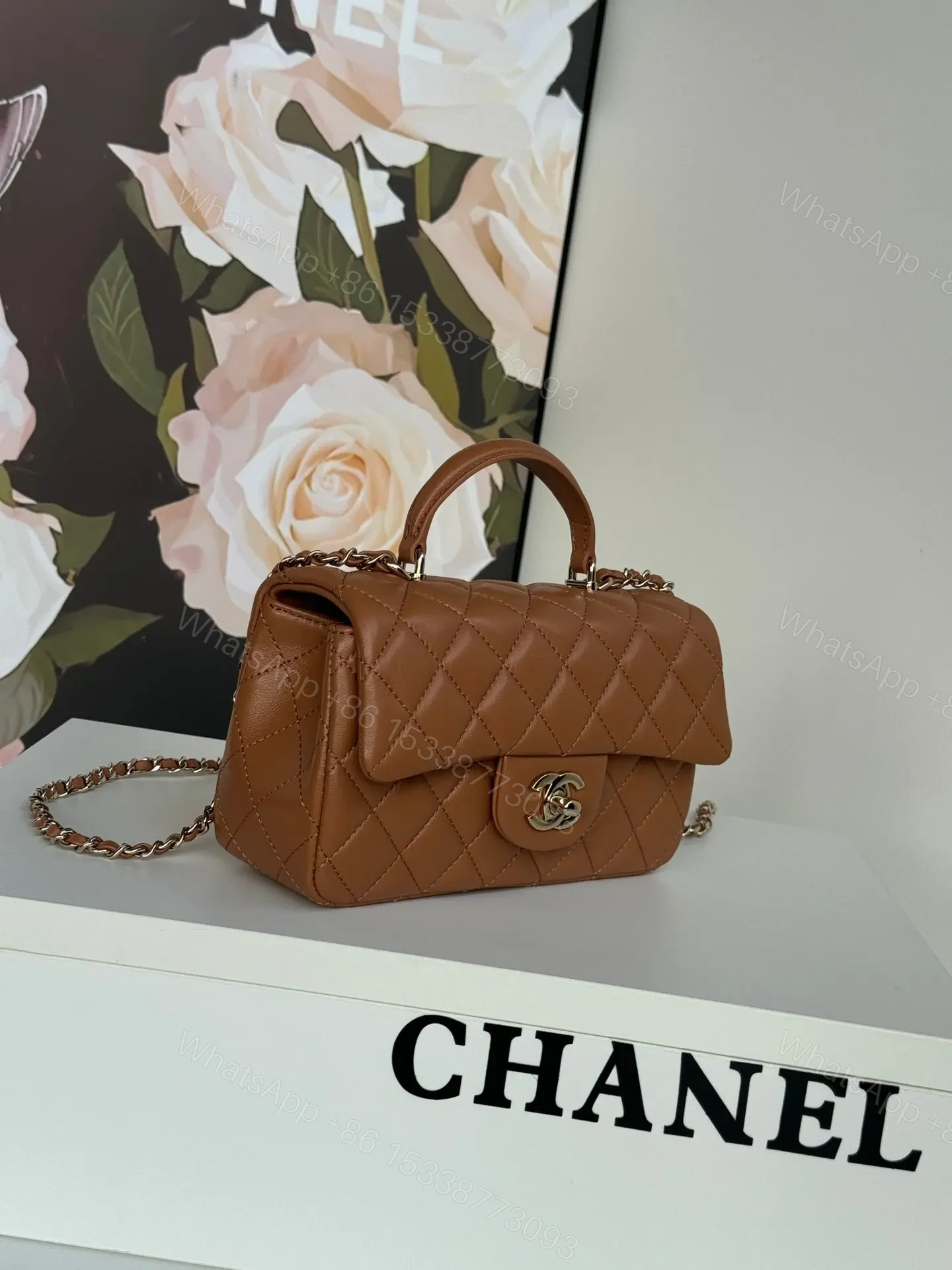 View 2 of CHANEL FLAP BAG 20 IN BRONZE BROWN LAMBSKIN WITH HANDLE