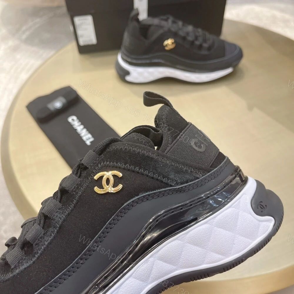 View 7 of Chanel Logo Low Top Trainer Sneakers Black