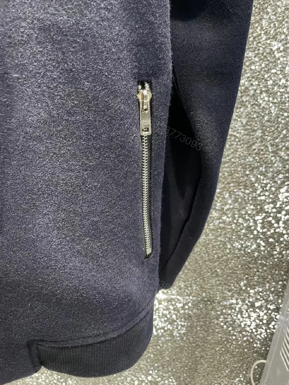 View 2 of Navy Knit Zip Bomber - Refined Texture, Subtle Logo