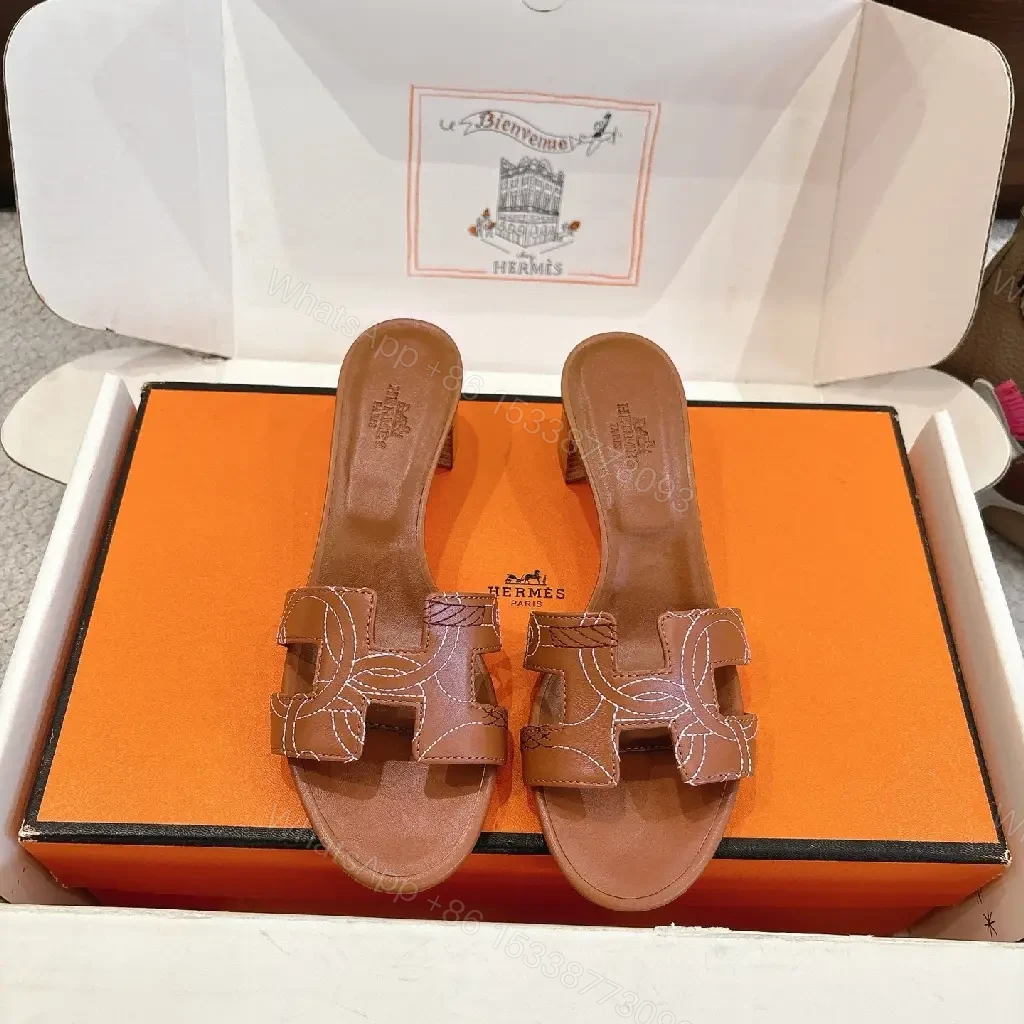 View 8 of Brown Leather Sandals with Signature Stitching Luxury Comfort