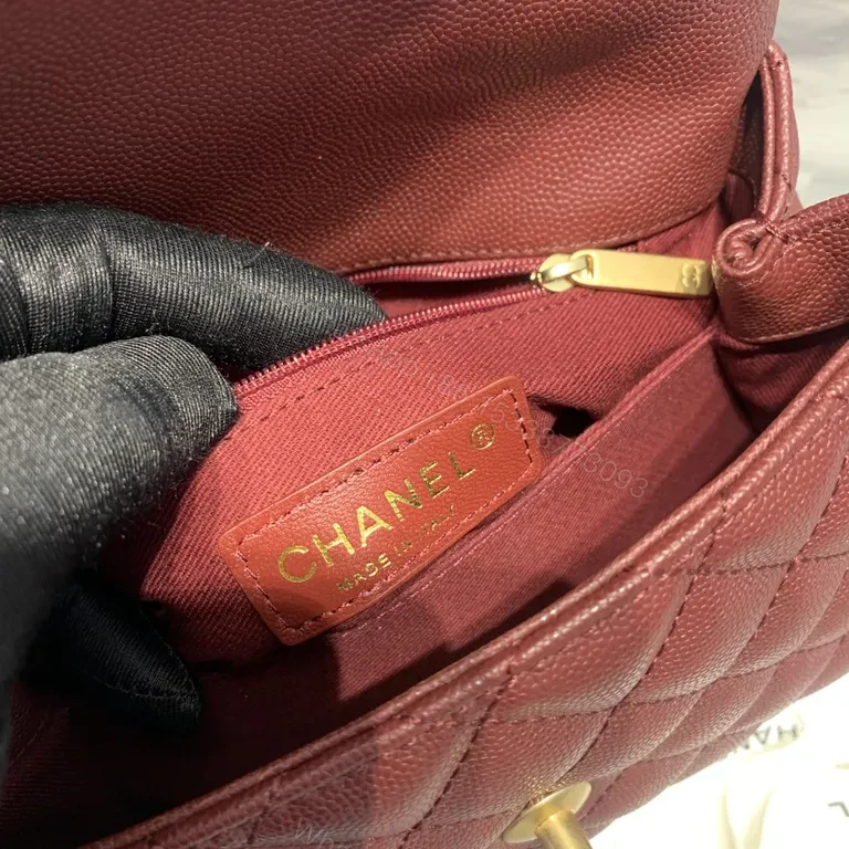 View 3 of Burgundy Quilted Leather Handbag with CC Turn-Lock