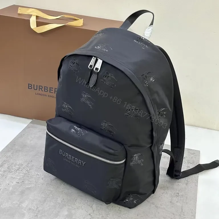 View 4 of Charcoal Burberry Monogram Leather-Trim Backpack for City Life
