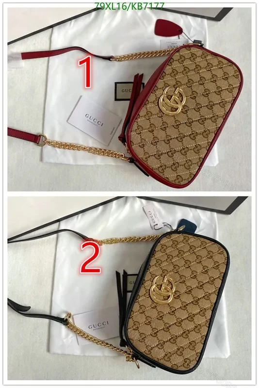View 2 of Gucci Replica GG Marmont Small Beige Canvas Shoulder Bag with Leather Trim CXV319