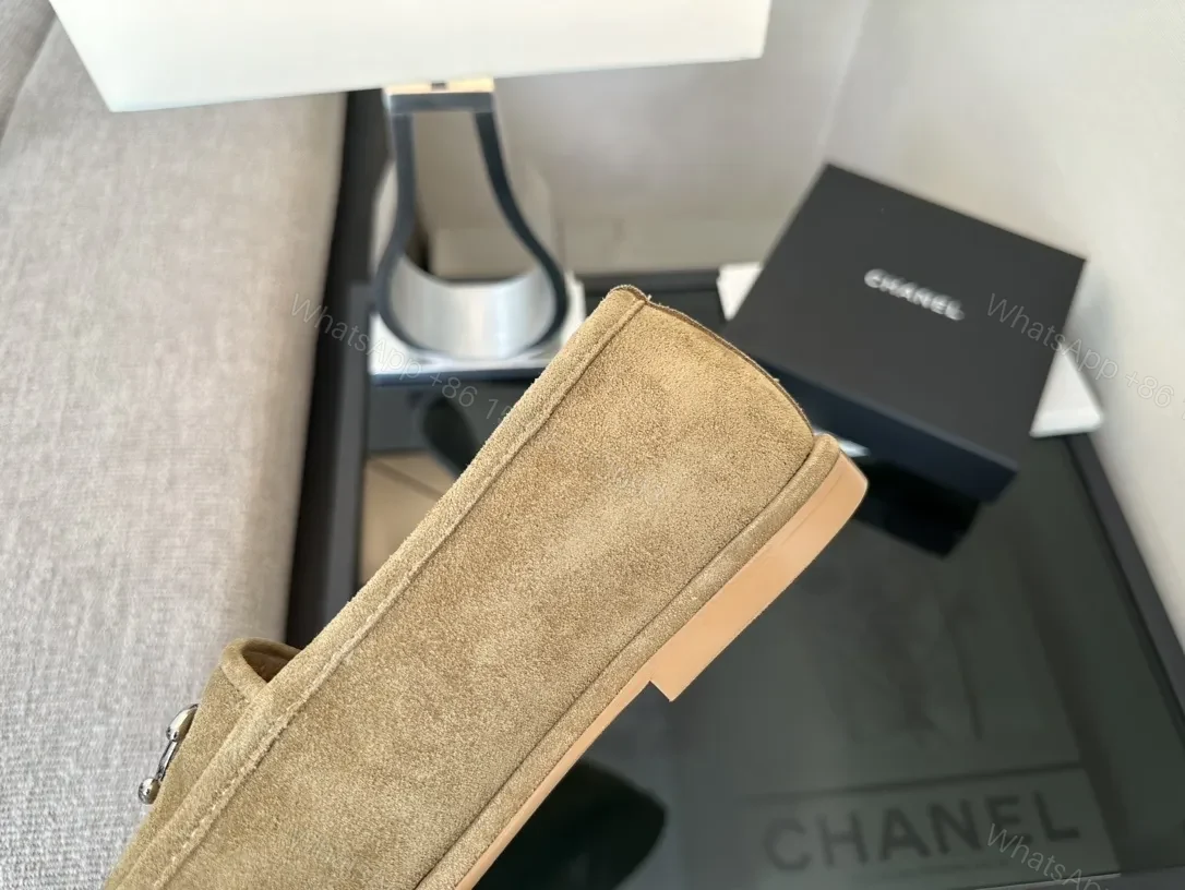 View 2 of Taupe Suede Slip-On Loafers with Twist Logo