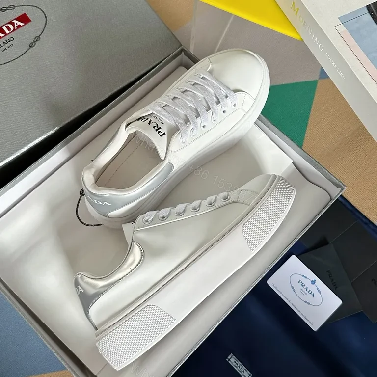View 2 of Prada Milano White Leather High-Top Sneakers