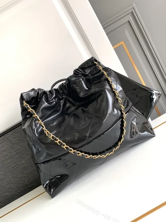 View 4 of Chanel-Inspired Black Quilted Tote with Gold Chain Luxury Tote