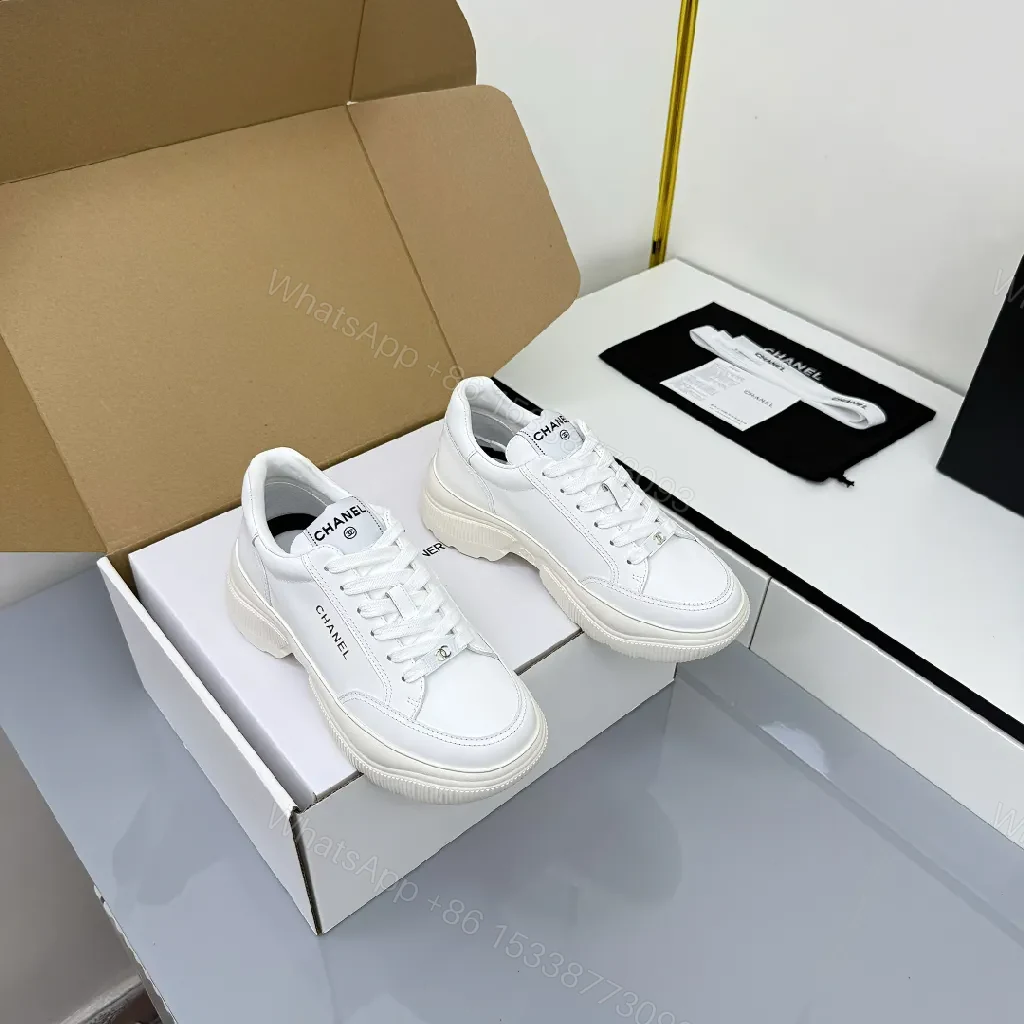 View 10 of White Leather Platform Sneaker with Subtle Chanel-Inspired Detail