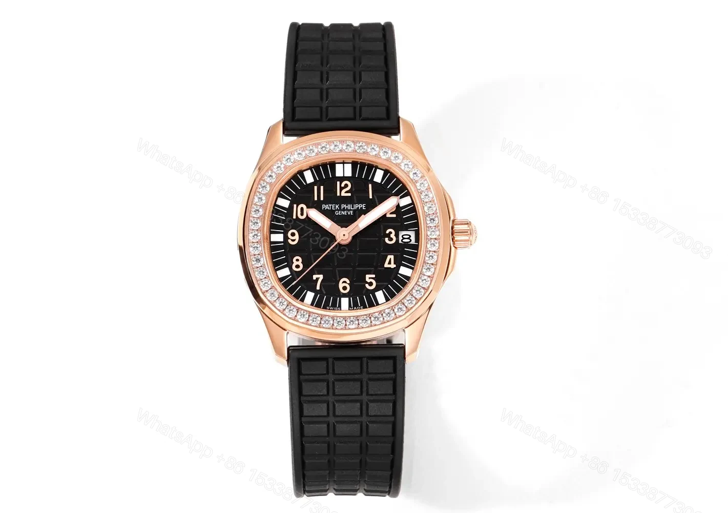 View 2 of Patek Philippe Aquanaut Series Mechanical Women’s Watch Black Dial with Diamond Bezel Stainless Steel Case and Black Rubber Strap