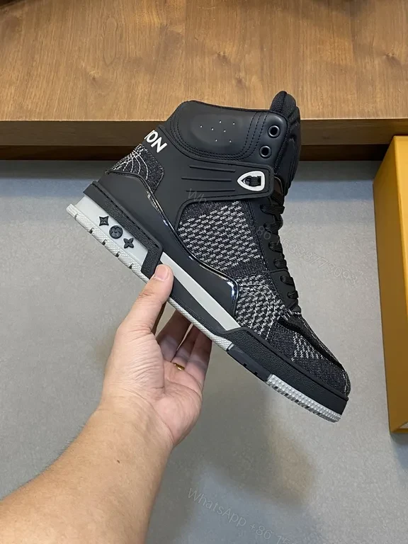 View 8 of Black Leather Mesh High-Top Sneakers | LV-Inspired, All-Day Comfort