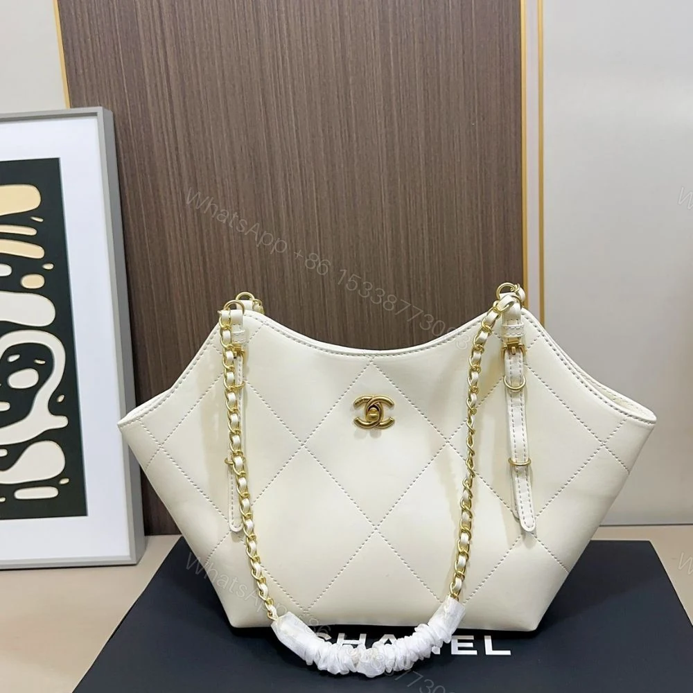View 2 of Chanel Shopping Bag And Gold Tone Metal White 21Cm