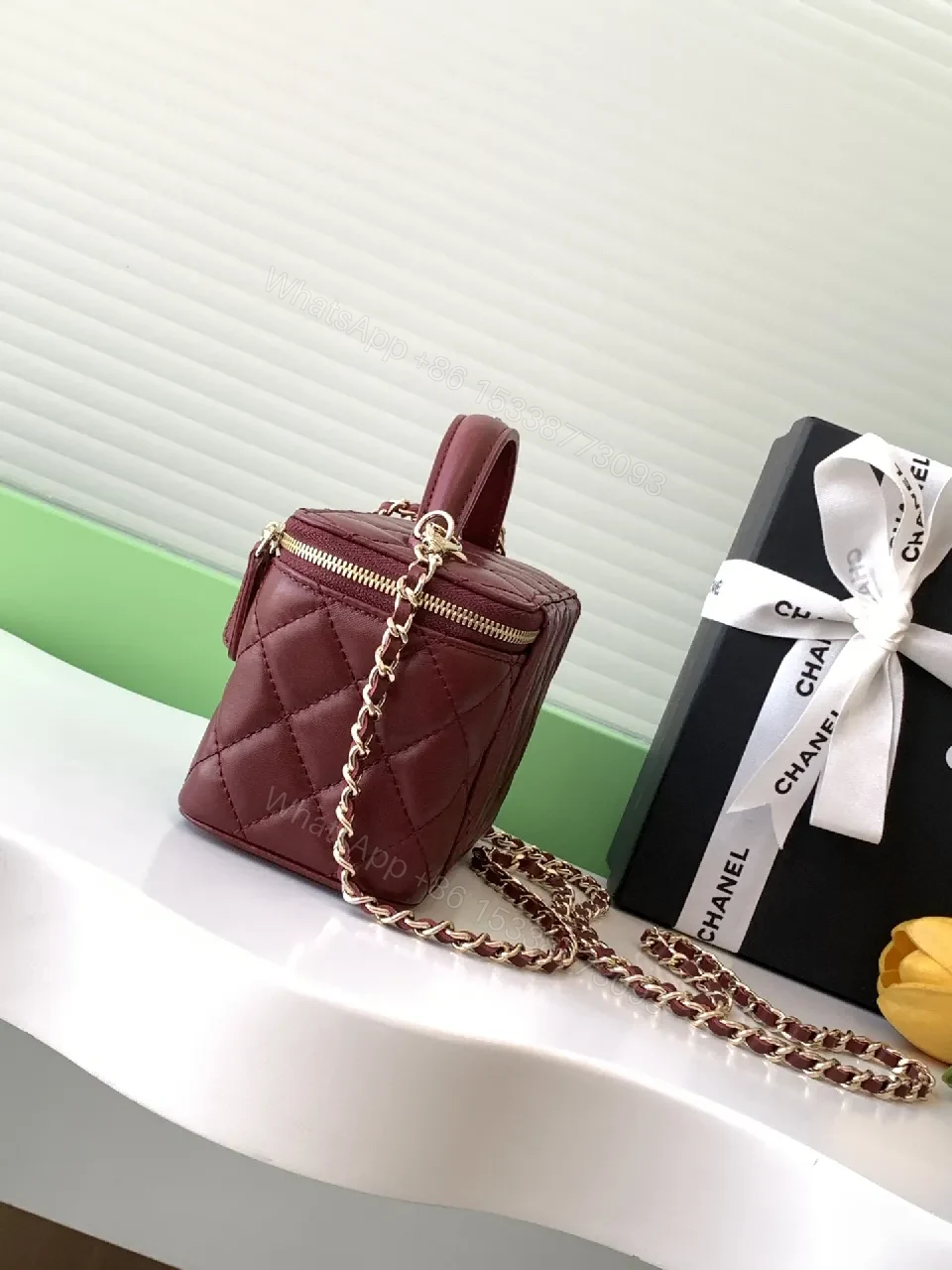 View 4 of Quilted Satchel Gold-Tone Logo Compact Crossbody Bag