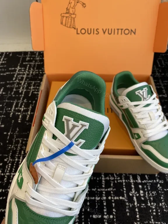 View 6 of Bold Green & White LV-Inspired High-Top Sneakers