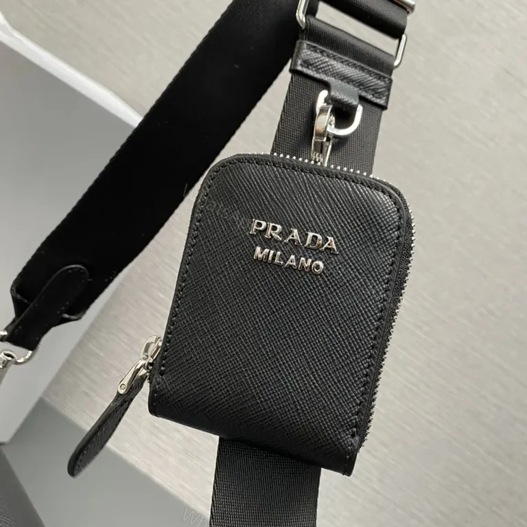 View 2 of Chic Black Leather Crossbody Bag - Prada Milano Style, Compact Luxury