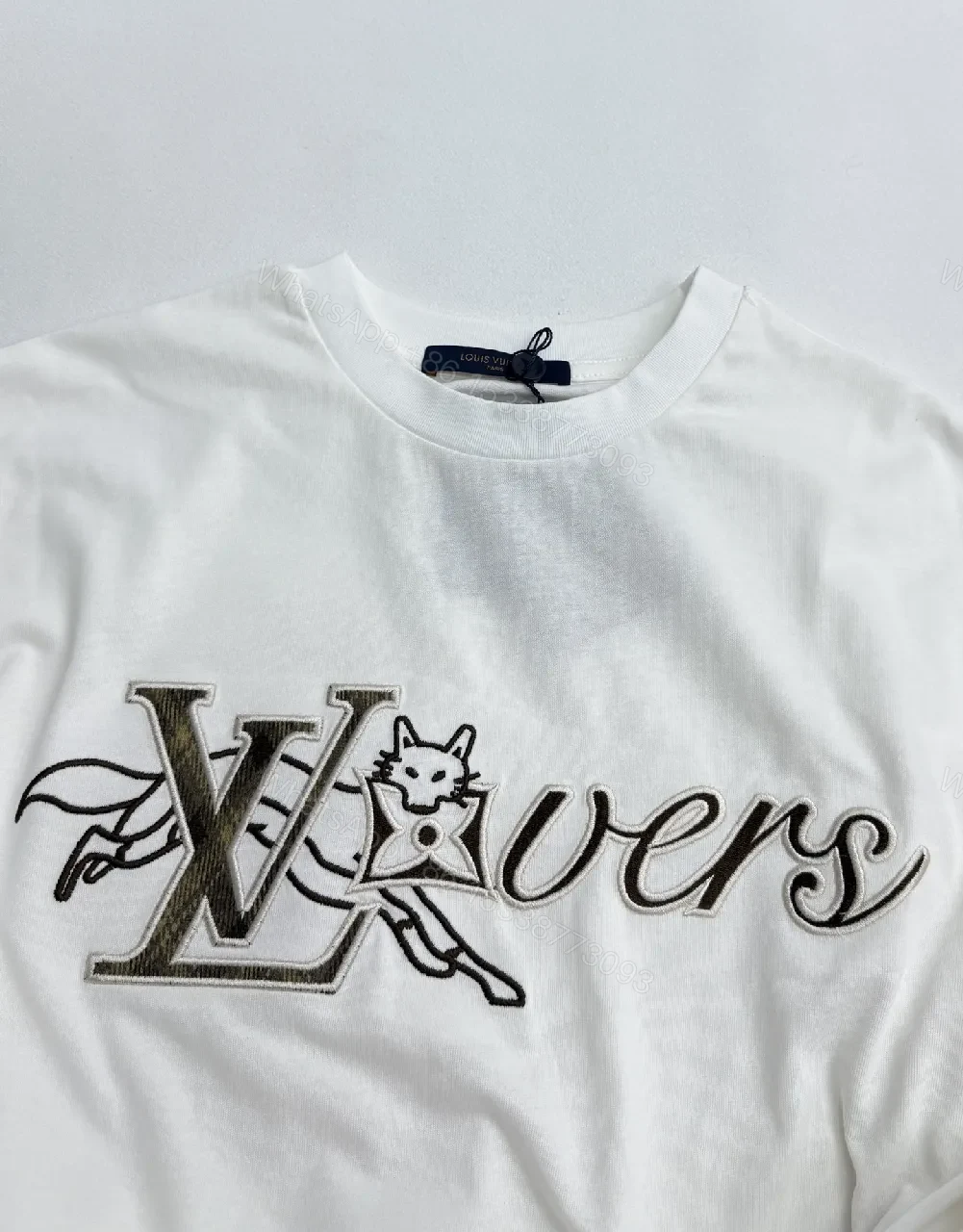 View 10 of White Cotton Tee Luxe Embroidered XLV Monogram Statement Tee