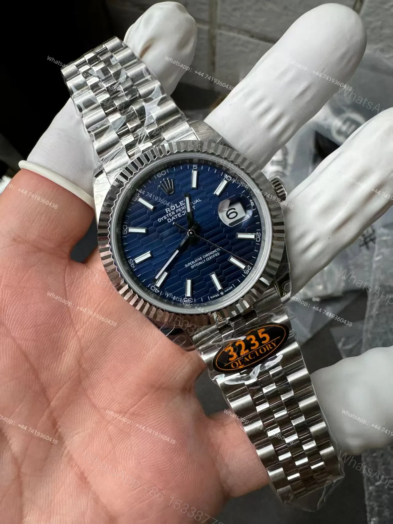 View 8 of Rolex Datejust M126334-0032 Water Ripple Blue Dial 1:1 Replica Jubilee 41MM 3235 Movement Super Clone Watch