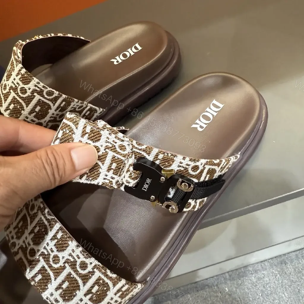 View 3 of Textured Strap Slides: Luxury Comfort Footwear