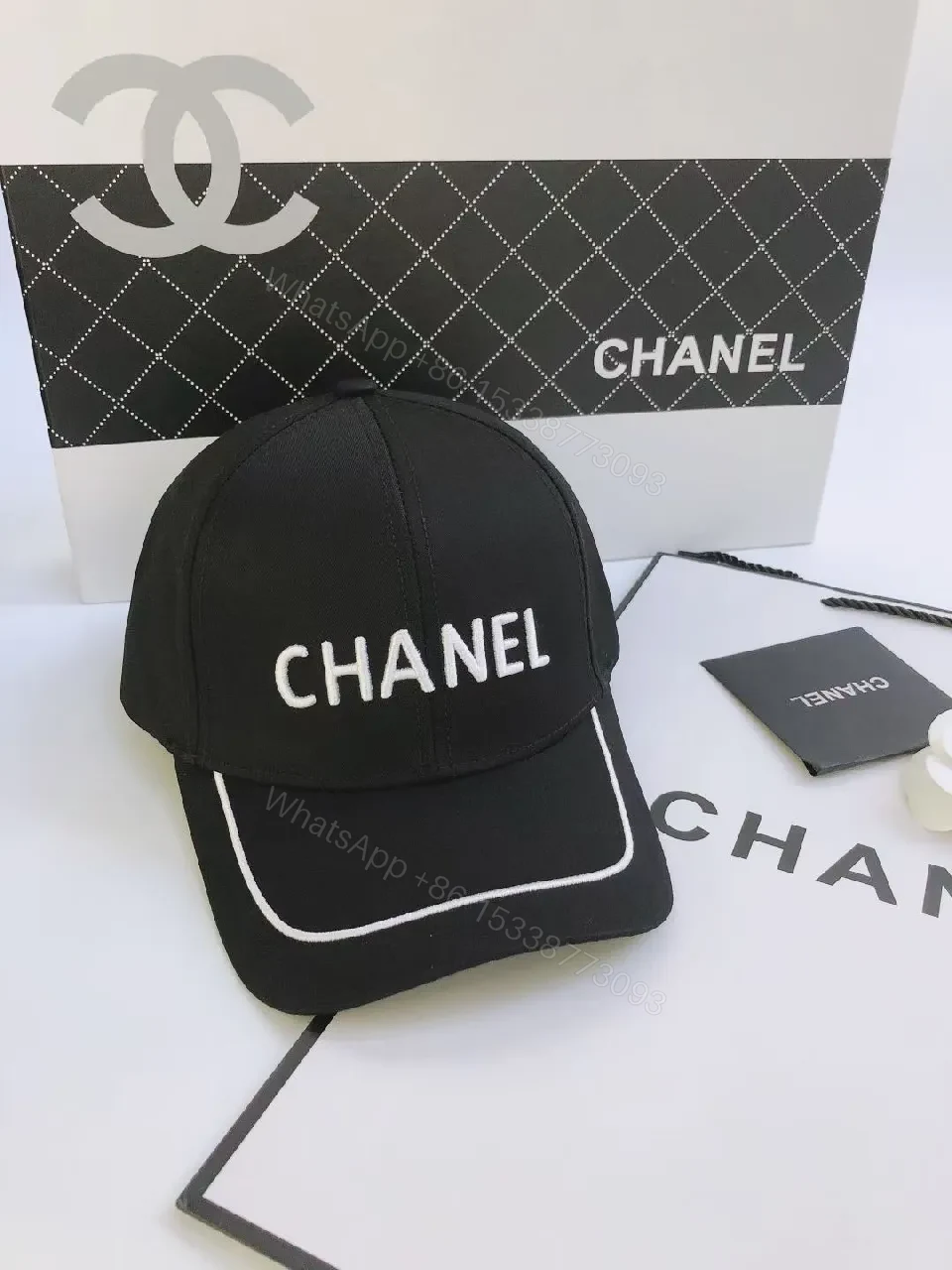 View 9 of Black/White Cotton Cap – Minimalist Luxe with Contrast Stitching, Adjustable Back