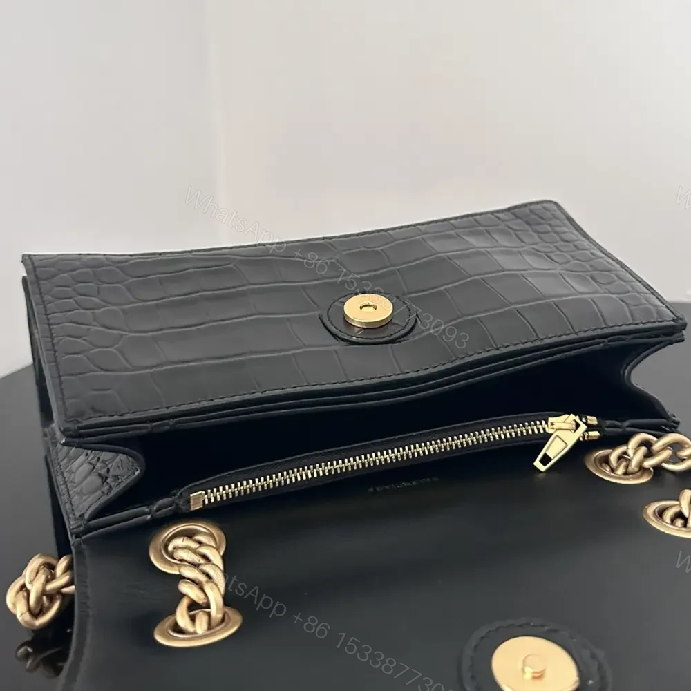 View 8 of 高仿Balenciaga*Crush系列鱷魚皮沙漏包黑色S