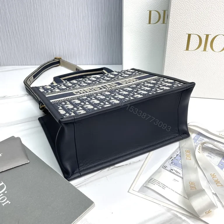 View 6 of Navy/Beige Dior-Pattern Mini Tote: Modern Sophistication