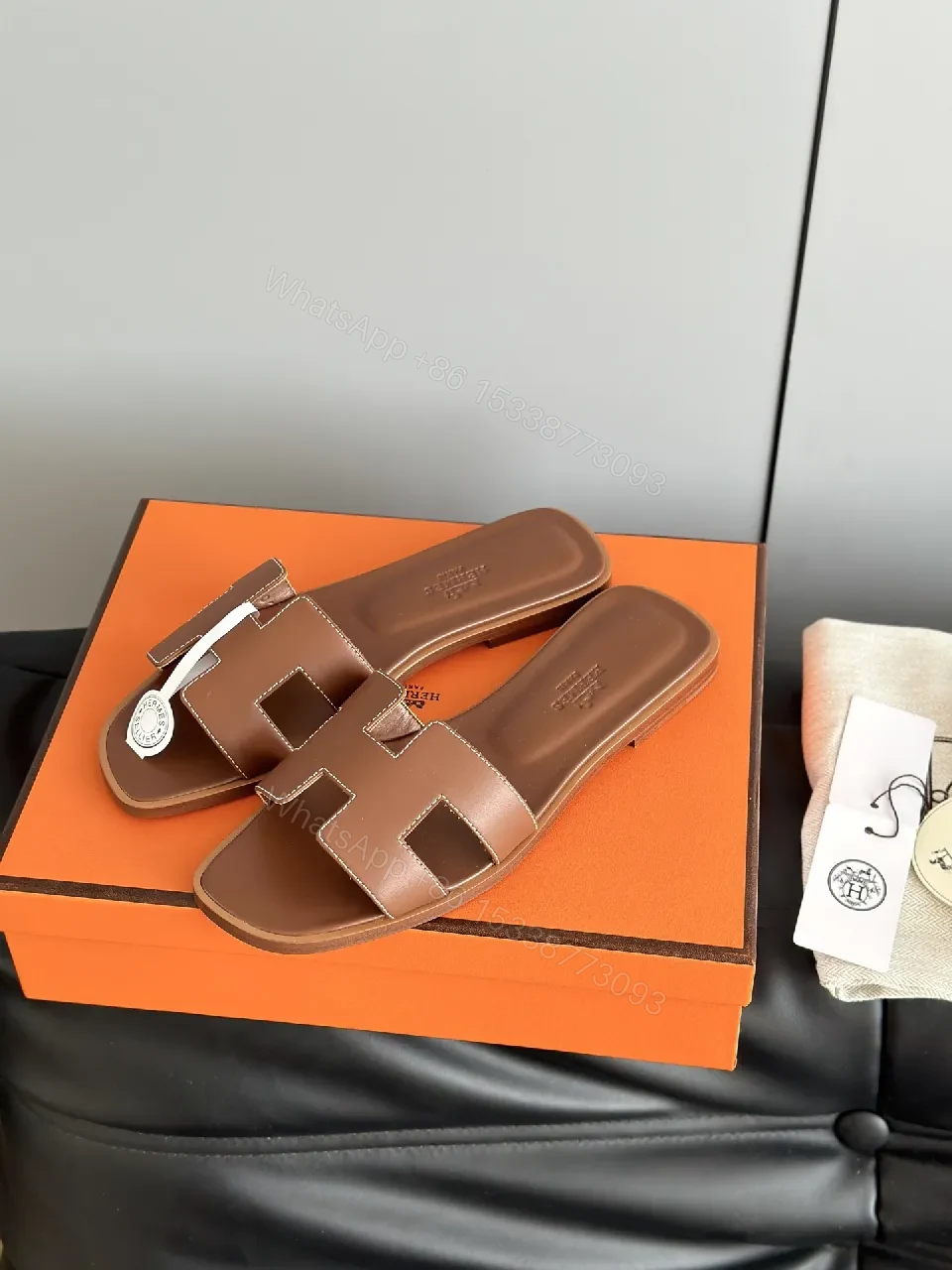 Brown Leather Sandals with H-Strap Comfort — view 1