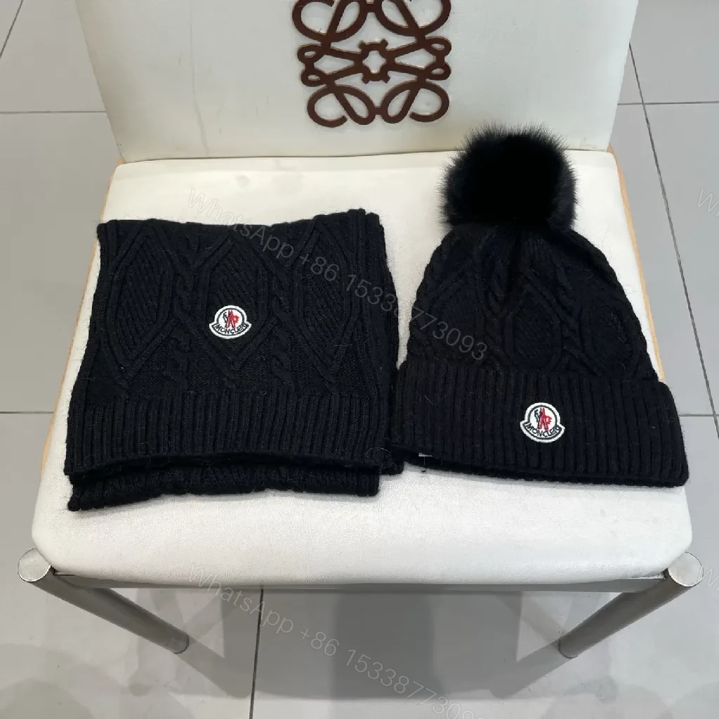 Deep Black Knit Scarf & Beanie Set: Cable Knit, Cozy Warmth — view 1