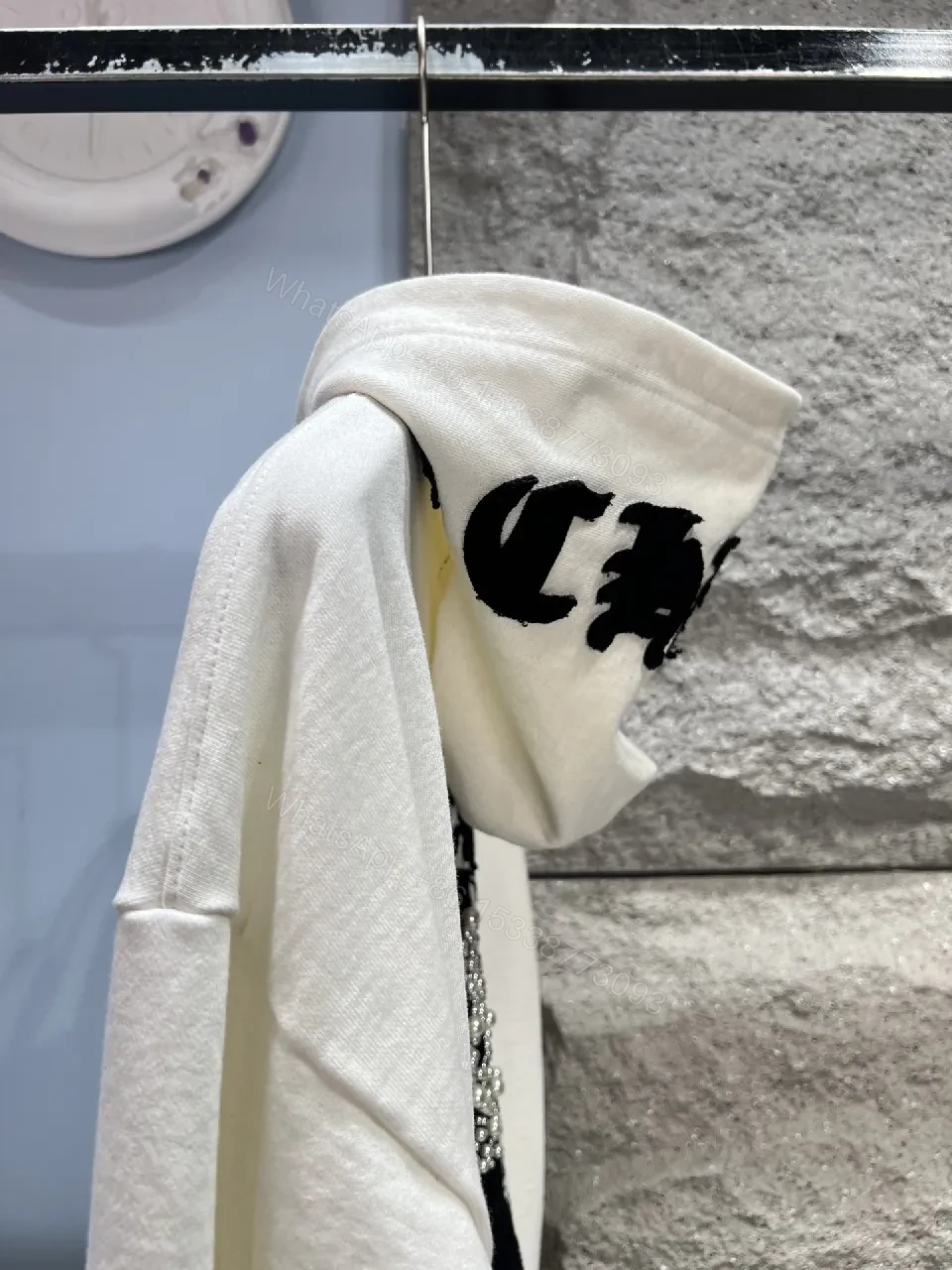 View 7 of Off-White/Vanilla Fleece Hoodie with Minimal Chest Emblem