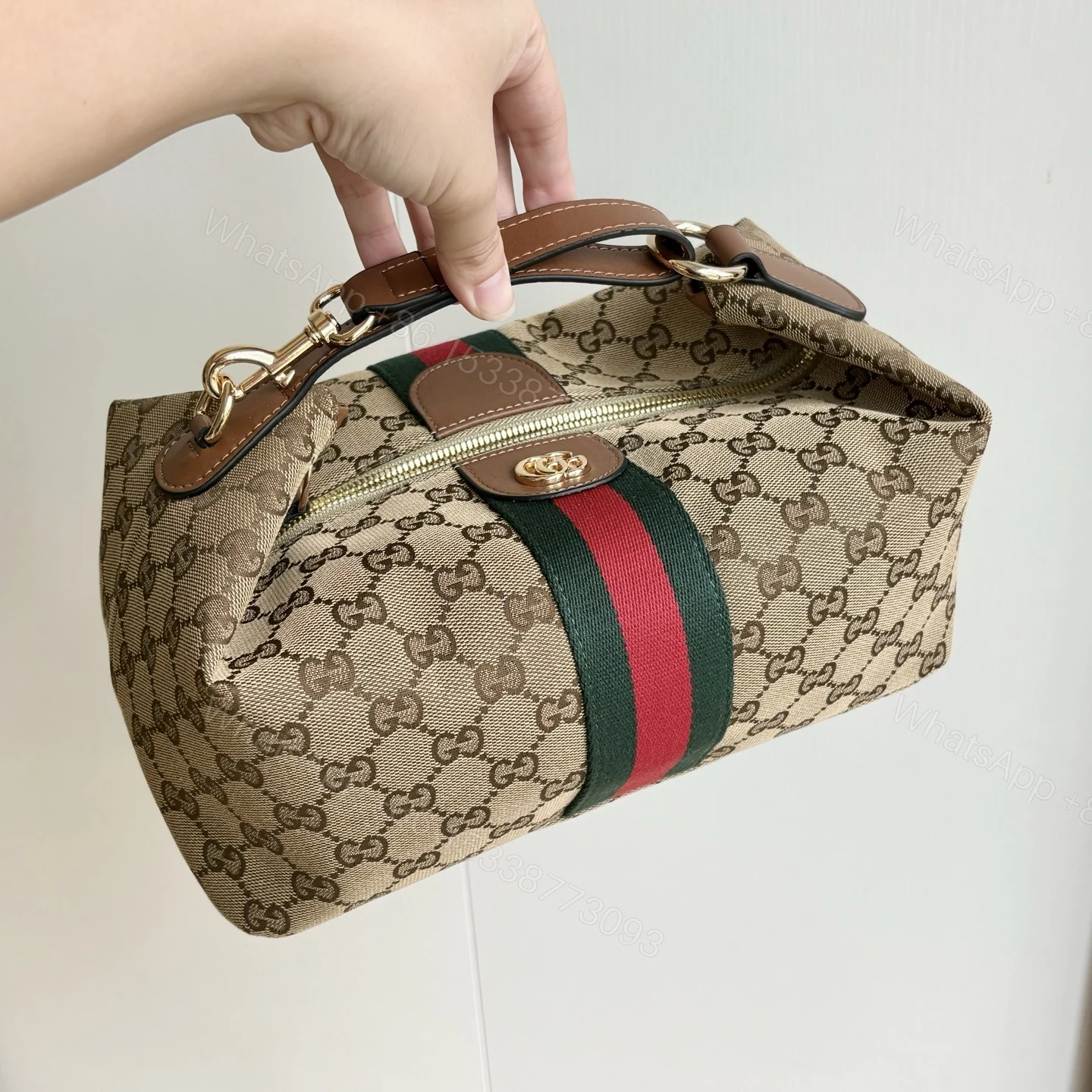 View 6 of Gucci Vanity Medium Top Handle Bag Beige And Brown GG Canvas 27Cm
