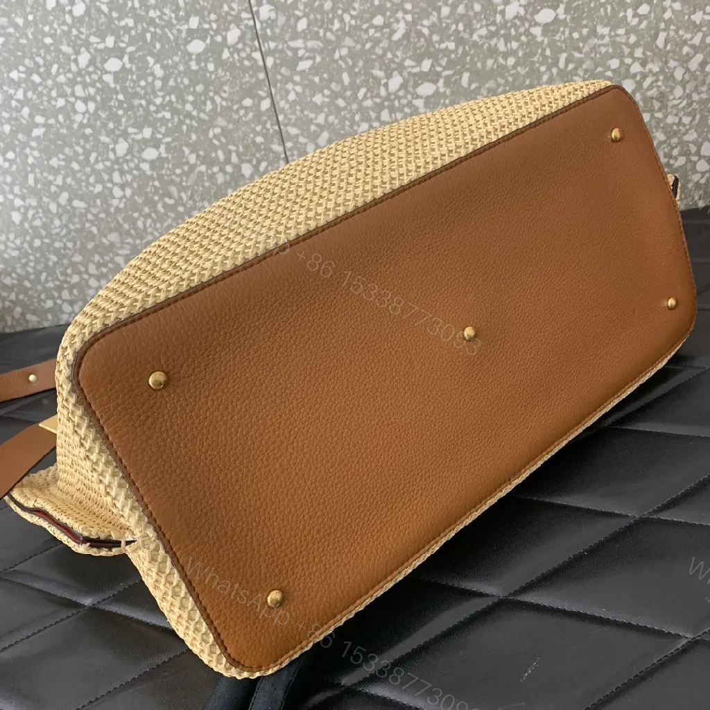 View 5 of Gleaming Straw Tote with Gold Crest, Everyday Luxe