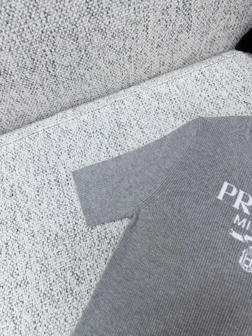 View 6 of Grey Ribbed Prada Milano T‐Shirt Dress: Subtle Texture, Everyday Luxury