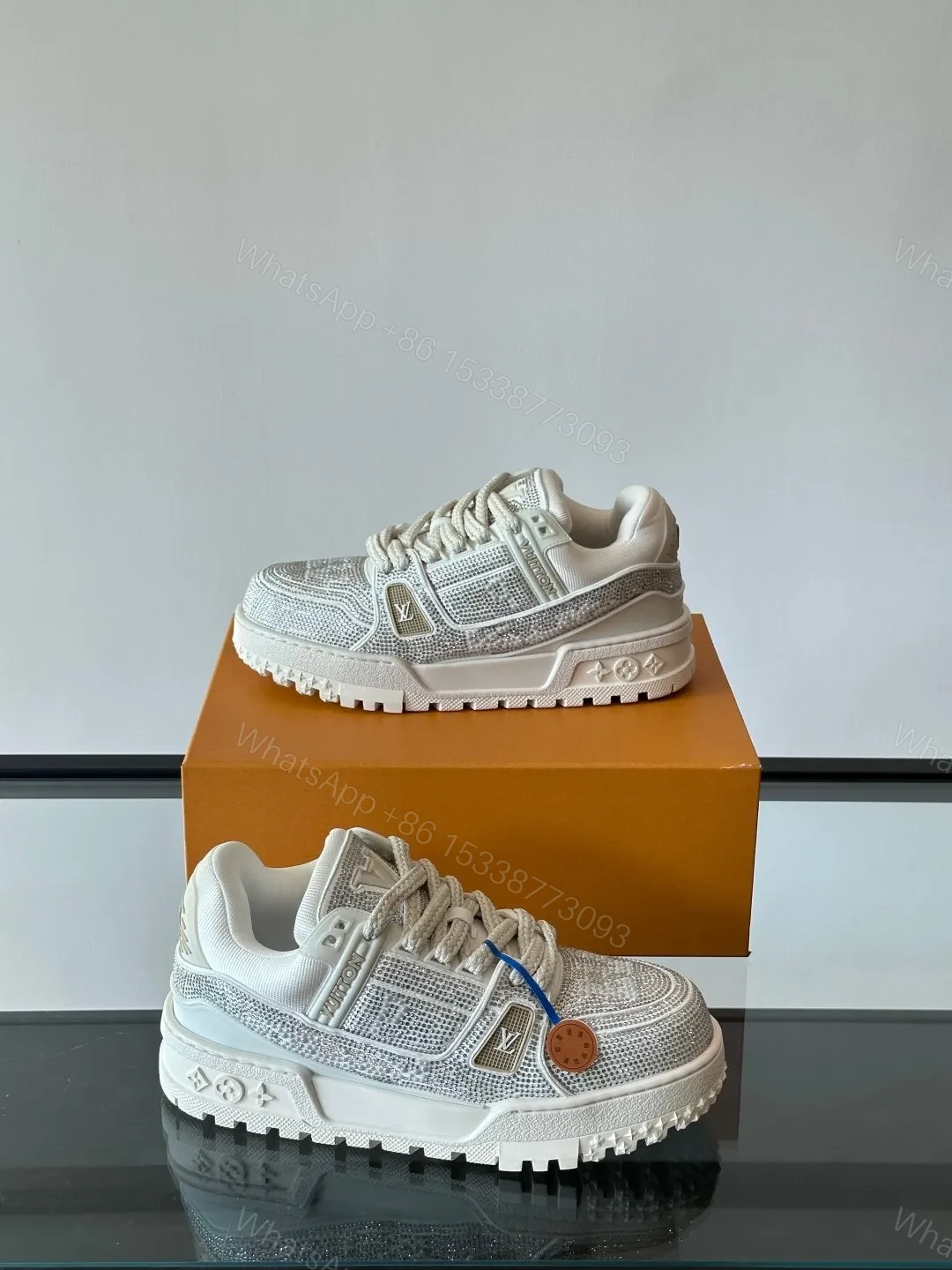 View 3 of LV Men White Mesh And Leather Sneakers