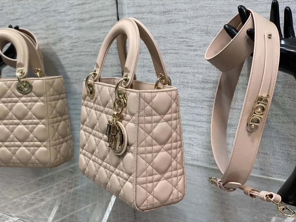 View 6 of Chic Blush Quilted Mini Bag with Gold Charms - Dior-Inspired