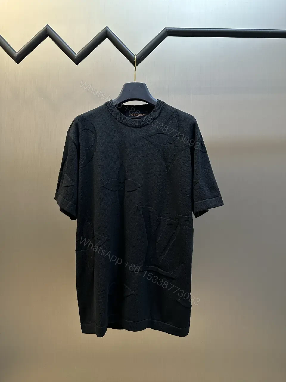 View 9 of Dark Charcoal Embossed LV Monogram Tee, Relaxed Fit Crewneck Short-Sleeve