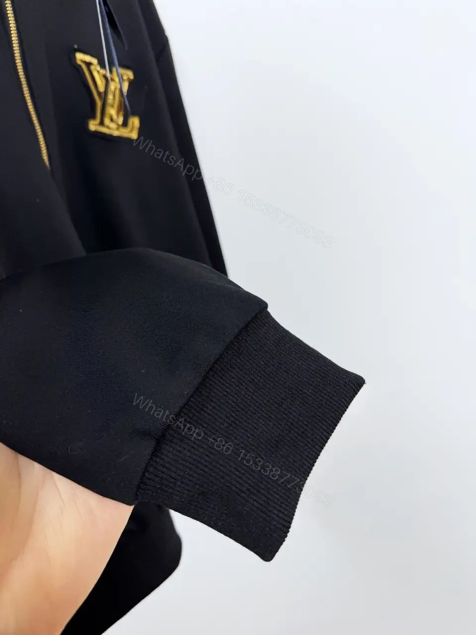 View 9 of Black Leather-Blend Zip Jacket with Luxury Emblem