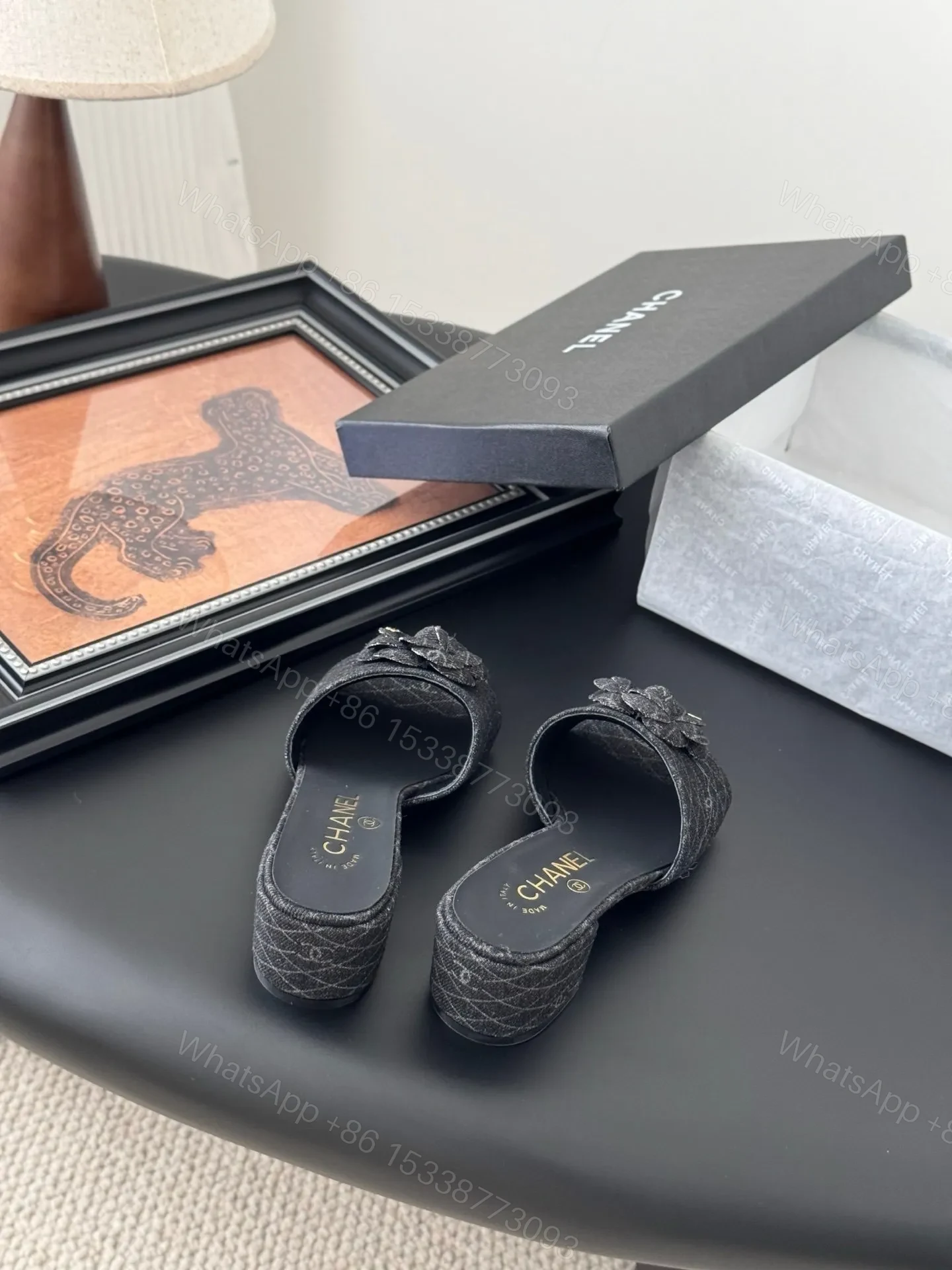 View 6 of Chanel Women Black Fabric Quilted Mules