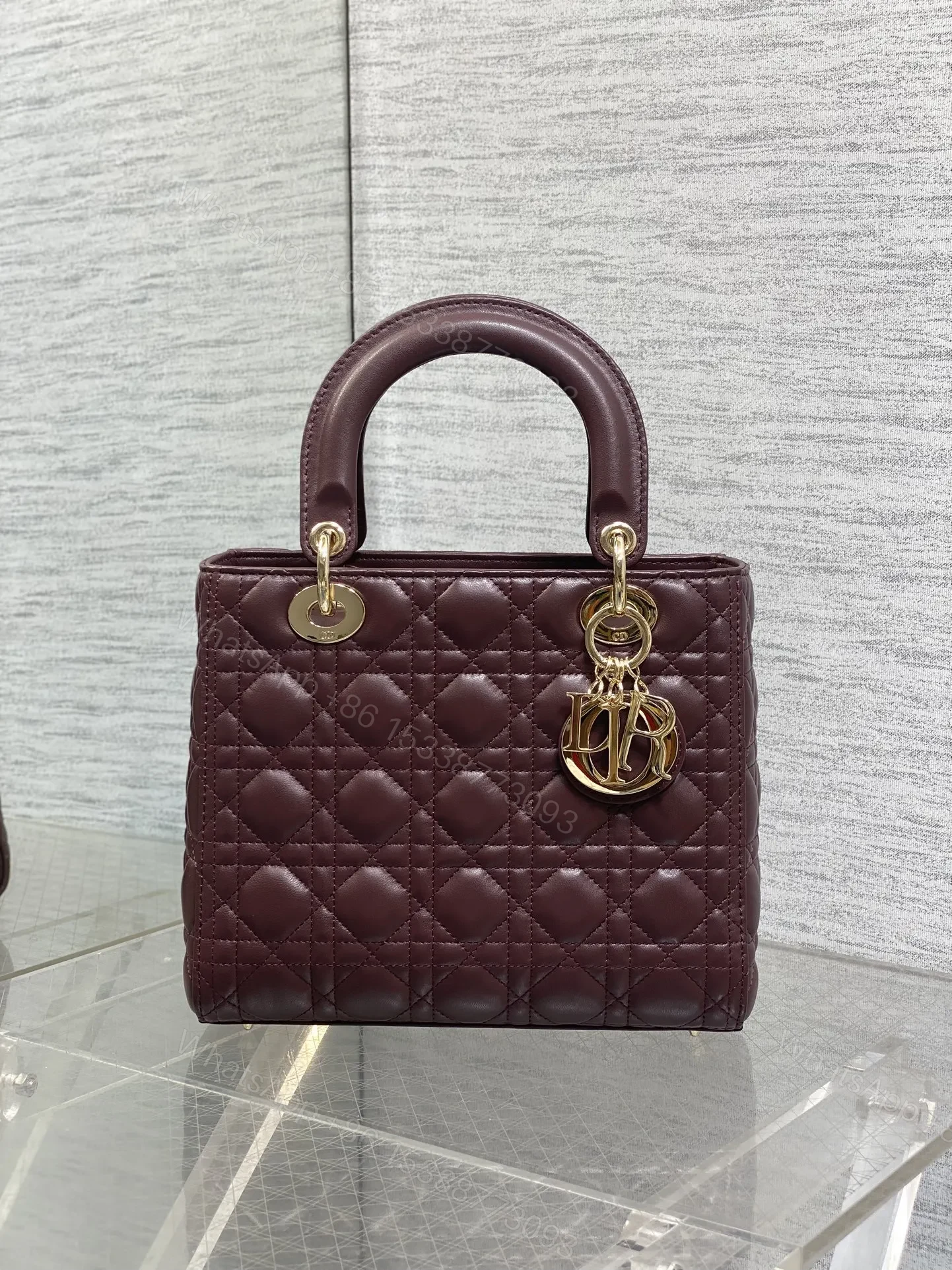 View 2 of Christian Dior Small Lady Dior bag in Burgundy