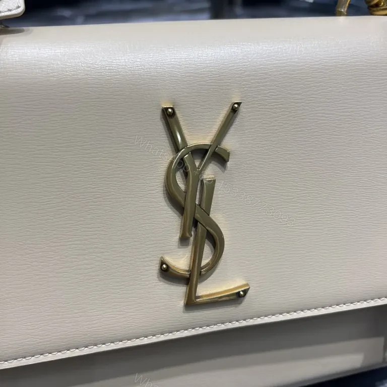 View 7 of Beige Leather Handbag â€“ Structured YSL Monogram, Top-Handle