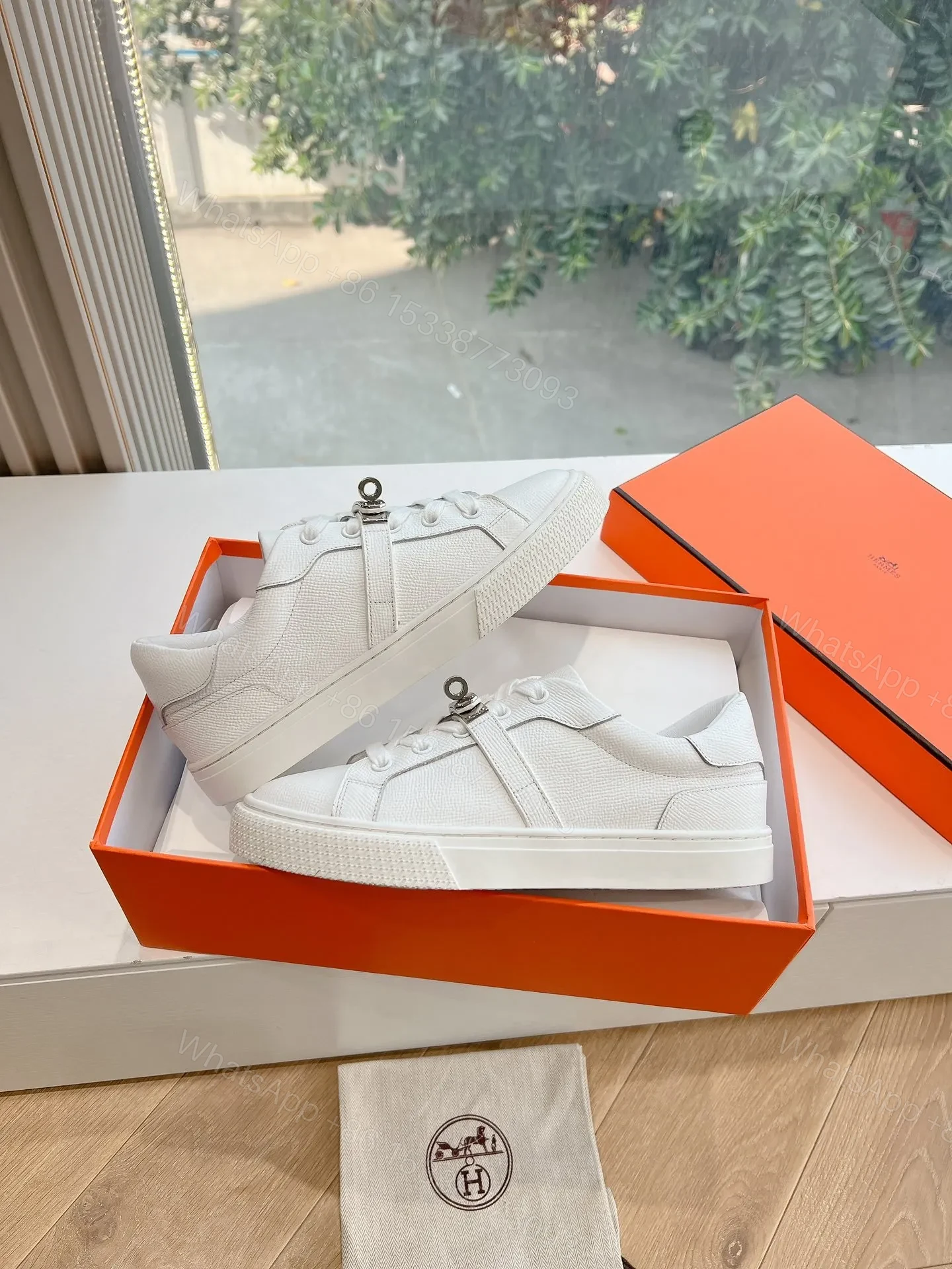 View 4 of Hermes Women White Leather Sneakers