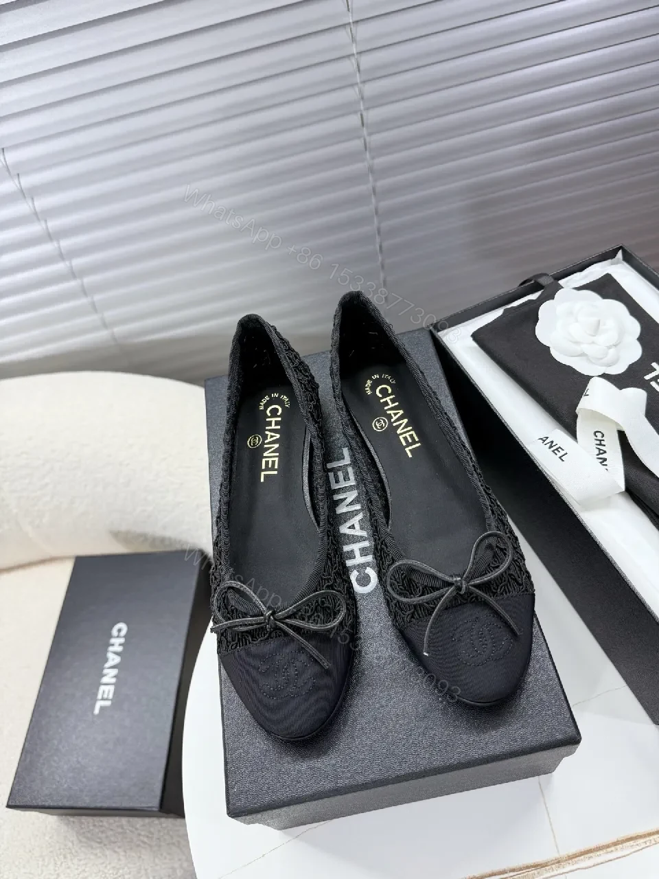 Lace Knit Ballet Flats: Subtle Bow, All-Day Comfort, Black — view 1