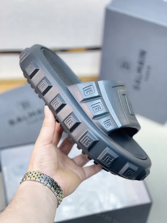 View 5 of Balmain Black Leather Slide: Luxury All-Day Comfort