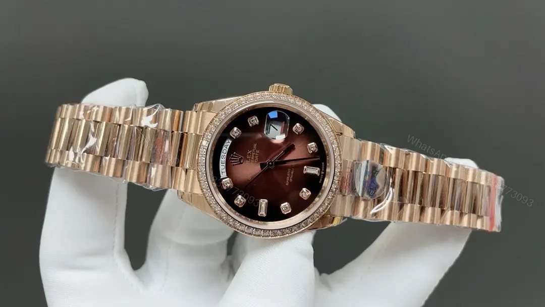 View 2 of Rolex Day-Date 36 Everose Gold Diamond Brown Ombré-Diamond President 128345RBR-0040